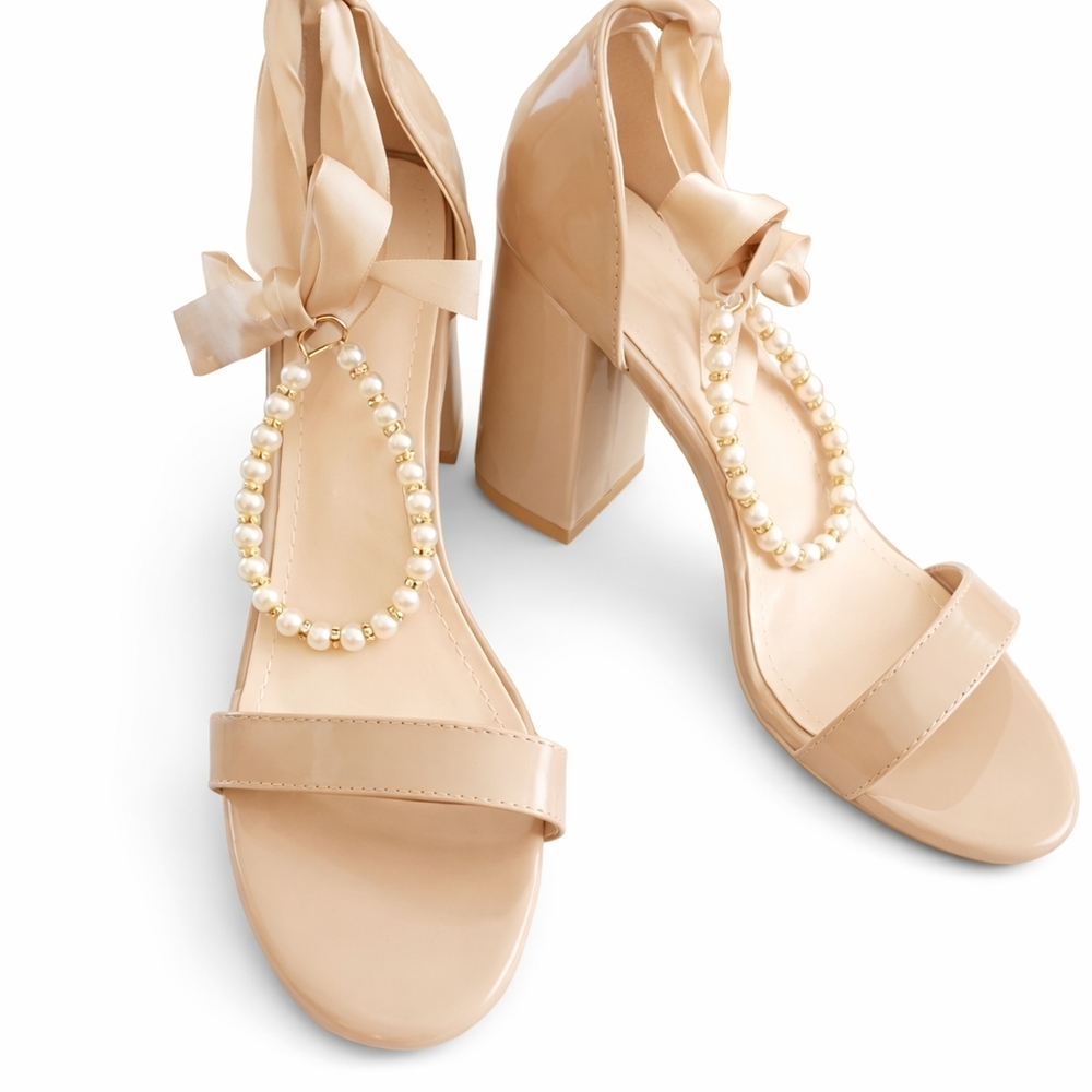 Jan - Elegant Tan Heels with Pearl Detailing